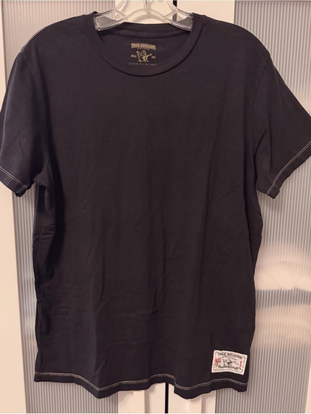 True Religion Plain Black Tee Tshirt Men Contrast Stitching Size L